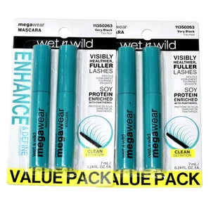 2 Packs Of 2 Wet N Wild Megawear Mascara 11350263 Very Black Soy Protein - Picture 1 of 1
