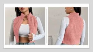 SHEIN WOMEN'S ZIP UP CROPPED VEST PINK ~ SZ M ~ NWT - Picture 1 of 6