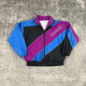 Vintage Reebok Jacket Mens Medium M Blue Purple Colorblock Lined 90s Lined Logo - Picture 1 of 15