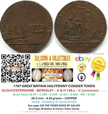 1797 GB Conder Halfpenny - GLOUCESTERSHIRE - BERKLEY CANAL - D&H 63 - CT 861 - Image 1 of 4