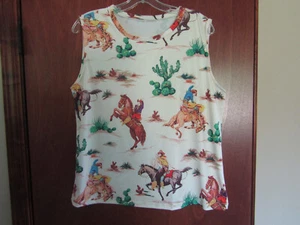 XXL WESTERN COWGIRL VINTAGE WILD WEST BUCKING BRONCO PFERD RODEO ÄRMELLOS TOP - Bild 1 von 11
