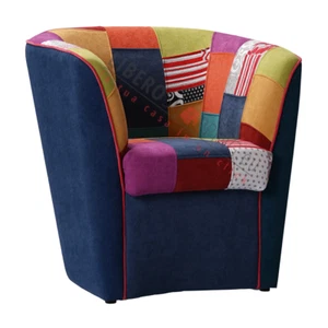 Poltrona in tessuto patchwork cucita a mano BLU - Foto 1 di 5