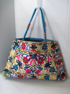 Rajasthani Embroidered Handbag with Yard Florals with Mirror Centers Vintage - Picture 1 of 7