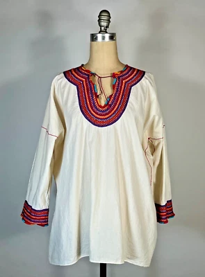Vintage 1970's-80's MEXICAN Chiapas cotton shirt with colorful hand embroidery - Image 1 of 4