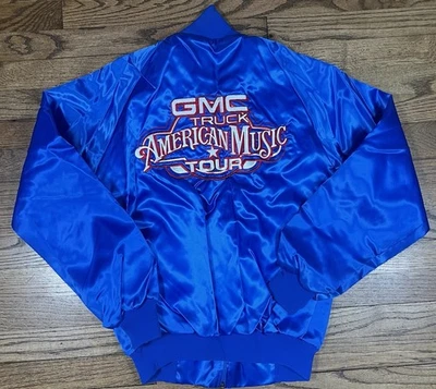 Jaqueta bordada cetim azul vintage 1991 GMC Truck American Country Music Tour - Imagem 1 de 4