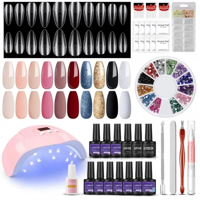 Kit de salón de uñas uñas postizas con lámpara U V, esmaltes en gel y juego completo de manicura B Foto 1 de 4
