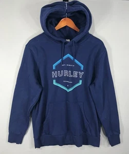 Hurley Hoodie Men's Medium Blue Pullover Sweatshirt Logo Fleece Pockets Beach - Picture 1 of 13