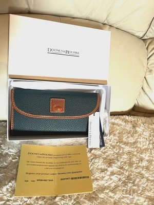 Dooney & Bourke Pebble Grain Leather Continental Clutch Wallet Teal Color NWT - Image 1 of 4