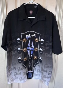 Gibson Tour Wear Les Paul Mens Lg Black Guitar Short Sleeve Full Button Shirt - Picture 1 of 7