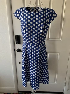 Dressystar Kleid blau weiß gepunktet Print Kurzarm Reißverschluss hinten Gr. L Damen - Bild 1 von 24