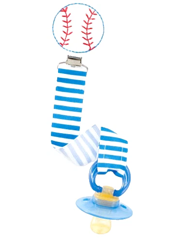 ✤ New MUD PIE Baby Soft PACIFIER PACY CLIP Embroider Felt Ribbon BASEBALL Infant - Image 1 of 2