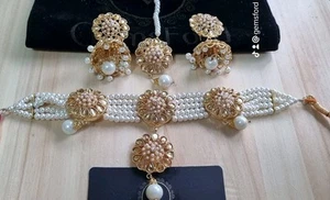 Halsreif Ohrringe Tikka Set Indisch Pakistan Bollywood Braut Asiatisch Kundan Schmuck - Bild 1 von 7