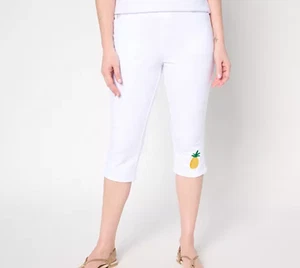Quacker Factory DreamJeannes Cutie Fruity Embellished Capri White XL A690153 - Picture 1 of 11