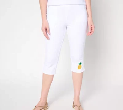 Quacker Factory DreamJeannes Cutie Fruity Embellished Capri White XL A690153 - Image 1 of 4