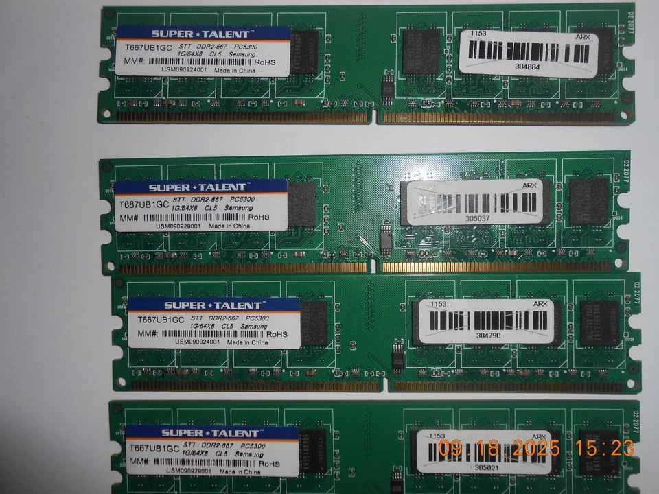 SUPER TALENT T667UB1GC 1GB 64x8 CL5 DDR2-667 PC5300 Memory - Image 1 of 2