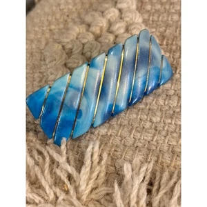 Vintage große 1980er Draht umwickelte Haarspange 3,5" türkis blau Harz Haarspange Korea - Bild 1 von 7