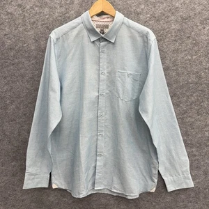 Ted Baker London Herren Knopfleiste Luxus Designer Hemd, Baumwolle Leinen, Blau 6 NEU - Bild 1 von 14