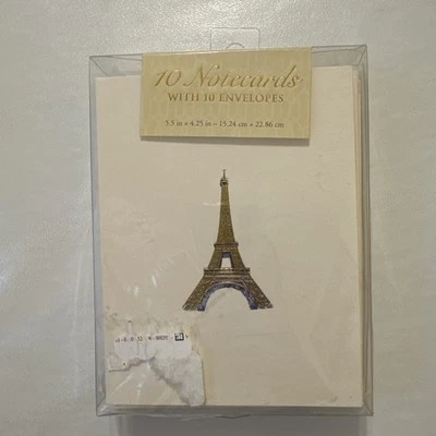 PUNCH STUDIO 10 Embossed Eiffel Tower Notecards 10 Envelopes Paris Gold Foil - Image 1 of 4