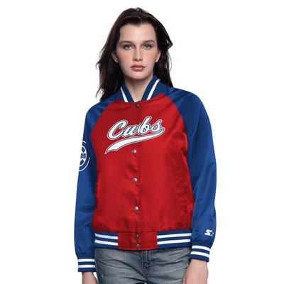 Women's Starter Red/Royal Chicago Cubs Home Run Full-Snap Varsity Jacket - Image 1 of 2