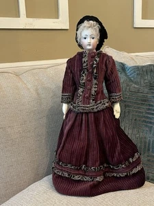 Antique 16.5” French Fashion Doll With Painted Indigo Eyes Nicely Dressed - Picture 1 of 12
