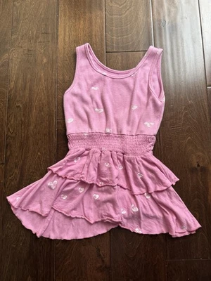 FBZ Flowers by Zoe Pink w/ White Hearts Ribbed Dress Girls Toddler Size 4T - Image 1 of 4