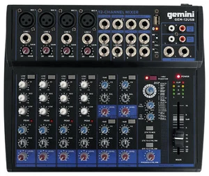 Gemini GEM-12USB 12 Channel Bluetooth Mixer w/USB 12 Ins/2 Bus/3 Band EQ,Effects - Picture 1 of 8