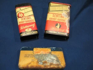 Vintage Lot of 3 Sentinel and First Aid Bandages Tins Good! - Picture 1 of 9