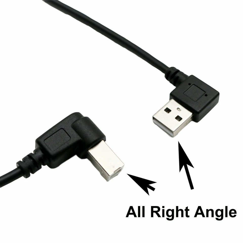 1x USB 2.0 A Male Right Angle To USB B Male Right Angle 90°Printer Scanner Cable - Image 1 of 1
