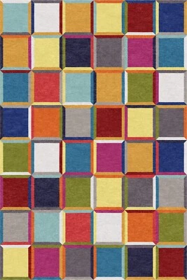 Colorful Tufted Wool Rug, Multicolor Rainbow Rugs, UNIQUE Colorful Rug - Image 1 of 4