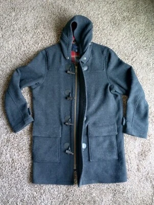 Vintage Lands End Mens Wool Blend Duffle Coat Hooded Plaid Lining Size Large - Image 1 of 4