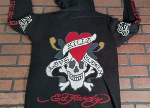 Suéter ED HARDY por Christian Audigier-Love Kills Slowly Negro con Cremallera ~ De Colección ~ M-2XL - Imagen 1 de 7