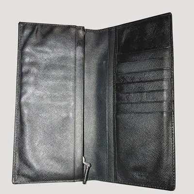 Prada Wallet Milano Black Leather Vinyl Long Metal Zipper Card Slots Pockets - Image 1 of 4