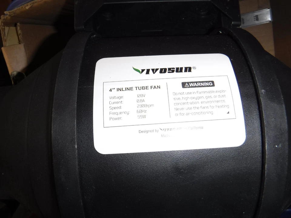 VIVOSUN 4" 190 CFM Inline Duct Ventilation Fan w Variable Speed Controller - Image 1 of 4