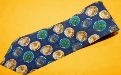 UNGARO PARIS MADE IN ITALY BLUE/YELLOW/GREEN DISCS MOTIF TIE - DESIGNER TIES. - Image 1 of 3