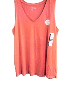 Camiseta sin mangas con cuello en V para dama talla XXXL (22) 3 XL algodón naranja NUEVA - Imagen 1 de 2