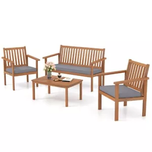 4PCS Patio Outdoor Garden Furniture Wood Set Acacia Wood Sofa Set With Loveseat - Picture 1 of 10