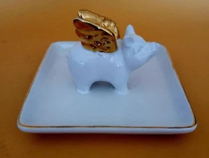 Hobby Lobby When Pigs Fly Trinket Dish 5"x5"x3" Gold Accents Ceramic - Picture 1 of 4