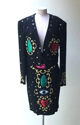 Traje de Mano de Fátima Rifat Ozbek Lentejuelas Años 80 De Colección Foto 1 de 4