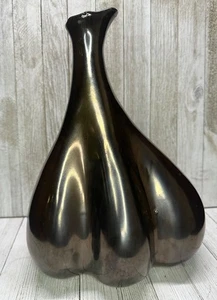 Vintage irisierende silber schwarz geschmolzene Wirbel Design Keramik dekorative Vase 12" hoch - Bild 1 von 8