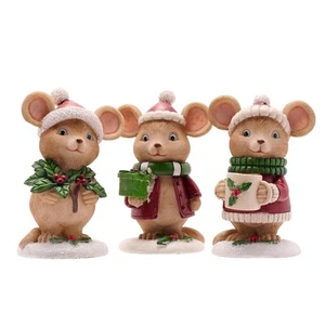 Set of 3 Adorable Festive Mice Christmas Decorations Novelty Home Decorations - Picture 1 of 1