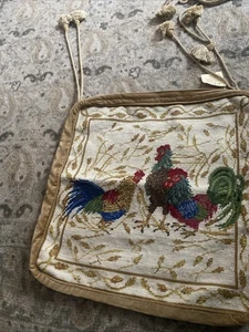 vintage needlepoint pillow cover Chair Pad Roosters French Country Tassels Squat - Picture 1 of 4