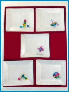 Juego de 5 platos de sushi de vidrio artístico fundido Cloisonne japonés de colección nuevo en caja - Imagen 1 de 8