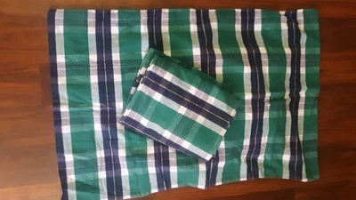 The Company Store VINTAGE Green Plaid KING FLANNEL Duvet Cover 5-Pcs Set - Image 1 of 4