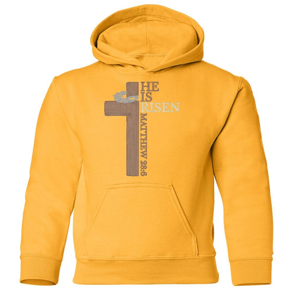 He Is Risen - Mateo 28:6 Cruz Pascua Diseño Juvenil Sudadera con Capucha Foto 1 de 1