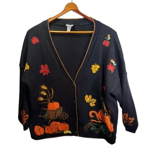 Vintage Basic Editions Fall Harvest Cardigan Sweater Womens Size 2X Embellished  - Picture 1 of 7