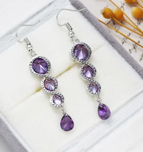 Purple zircon earrings, fashionable ear hooks, elegant earrings ◎ - Picture 1 of 1