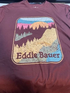 Eddie Bauer Shirt Herren XL Bergwandern sonnige Grafik rot Baumwolle Tee - Bild 1 von 3