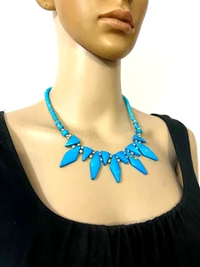 N7803 Ethnic Boho Gypsy Tribal Blue Beads Choker Handmade Necklace Women Jewelry - Picture 1 of 7