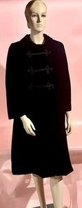 Vintage 1960’s Black Velvet Women’s Coat Frog Closures Julius Garfinckel Sz S - Picture 1 of 14