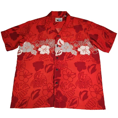 Ocean Current Mens Hawaiian Shirt Sz M Red Floral Button Up Short Sleeve - Image 1 of 4